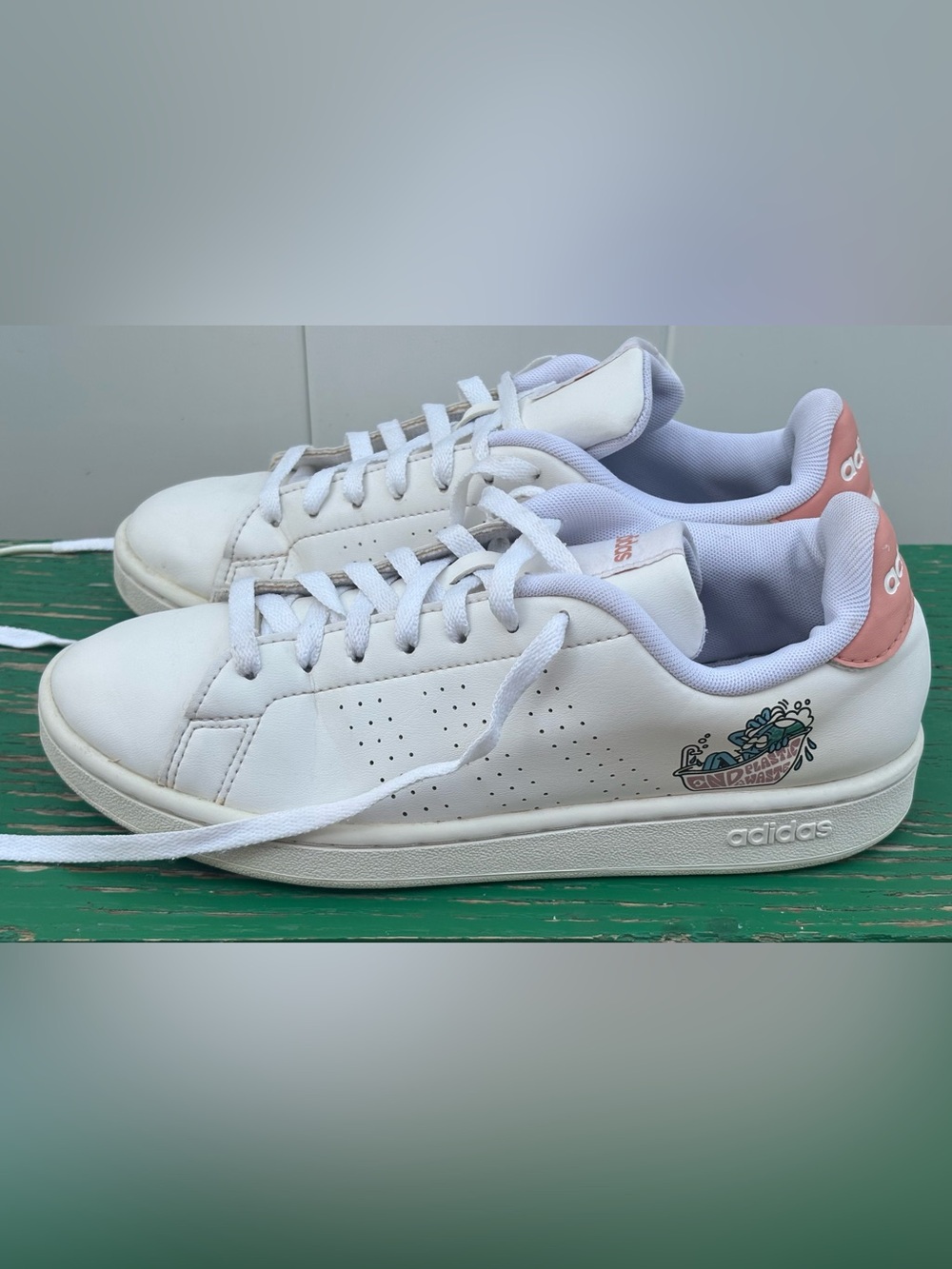 adidas Originals White Sneakers with Pink Heel and Floral Graphic